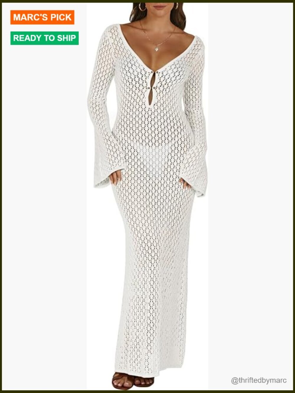 Crochet Knit Swim Cover Up Beach Bodycon Dress V-Neck Hollow Out